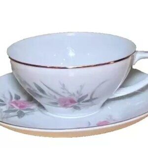 Golden Rose 1950's Fine China MS Gold Trim Tea Cup & Saucer Vintage Japan